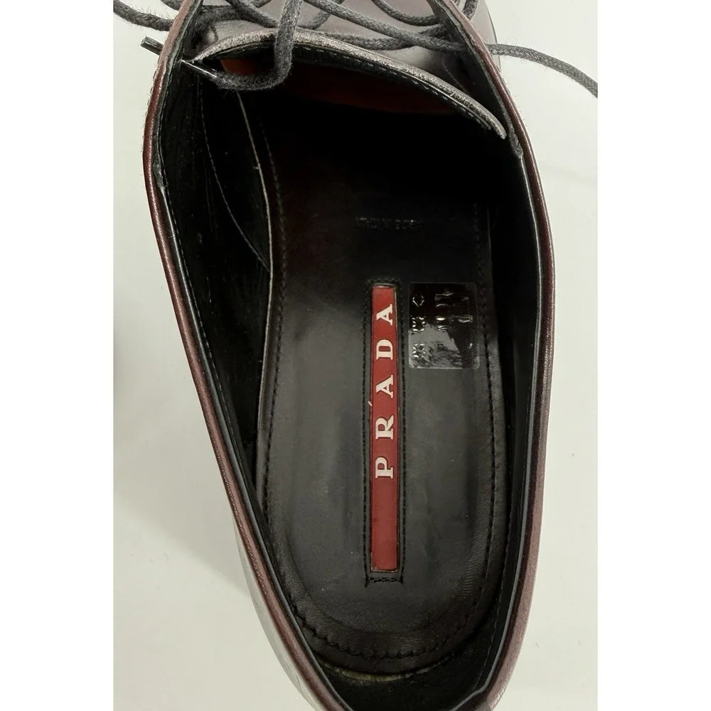 Prada Dress Shoes Men 8 Burgundy‎ Oxblood Leather Square Toe Derby Italy